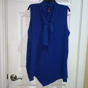 Alfani blue bow neck blouse Sz 2X Asymmetrical hem sleeveless
